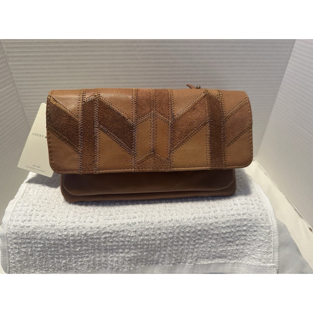 Lucky Brand Tan Leather Patchwork Axil Wallet Convertible Crossbody Purse NWT